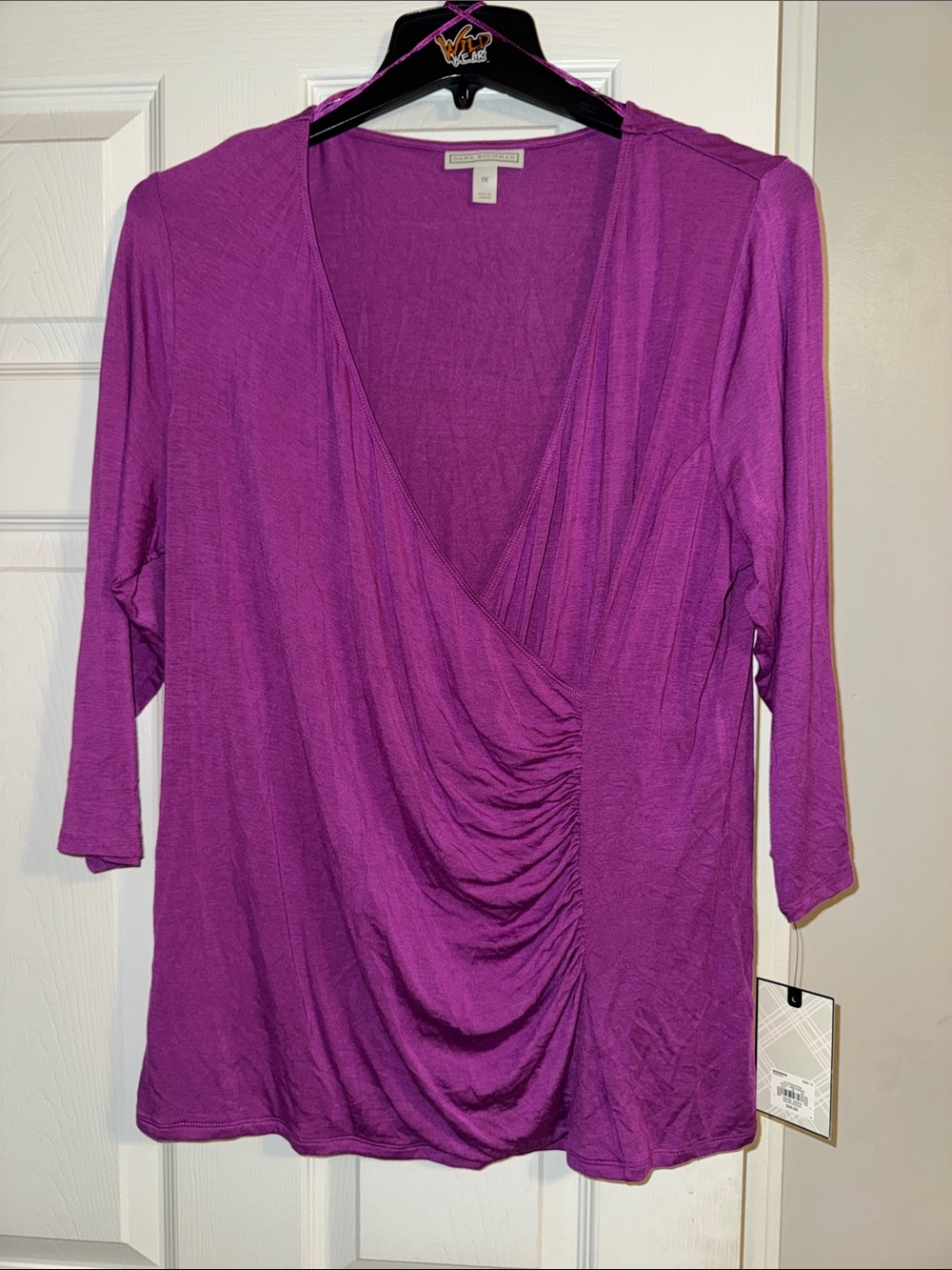 Dana Buchman Magenta Surplice Ruched Blouse